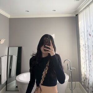Garage Black Lace-Up Crop Top